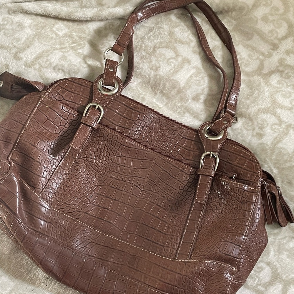 Brown Crocodile-Embossed Women's Bag